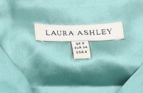 Laura Ashley Women's Green Linen Fit & Flare Knee Dress Size 8