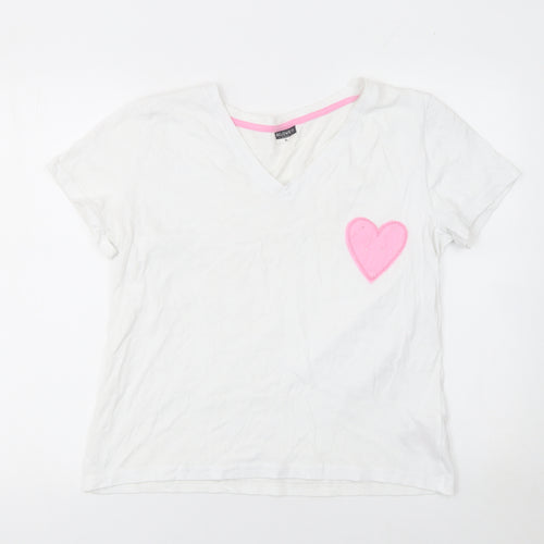 Beloved Women’s White Cotton V-Neck T-Shirt XL with Pink Heart Patch