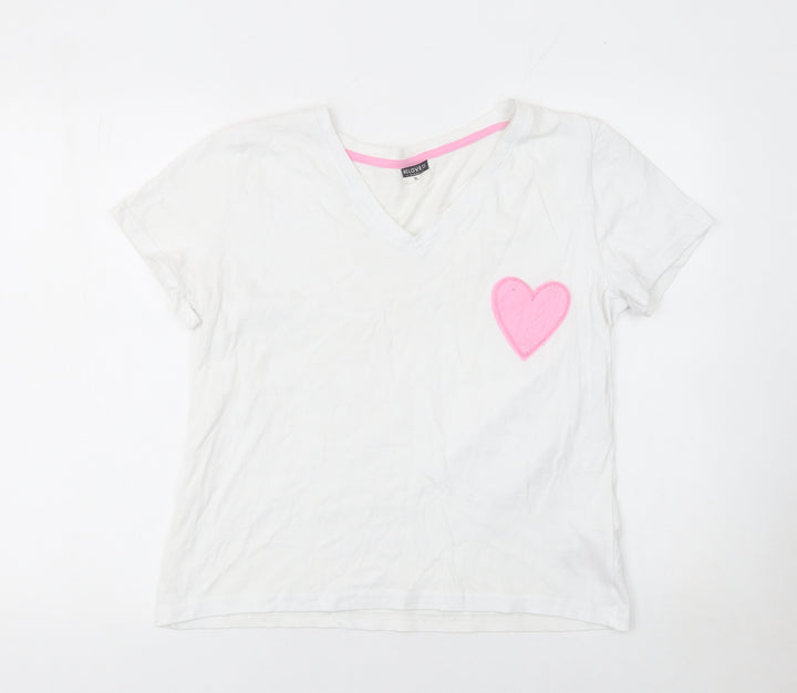 Beloved Women’s White Cotton V-Neck T-Shirt XL with Pink Heart Patch