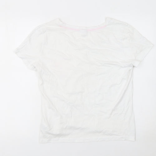 Beloved Women’s White Cotton V-Neck T-Shirt XL with Pink Heart Patch
