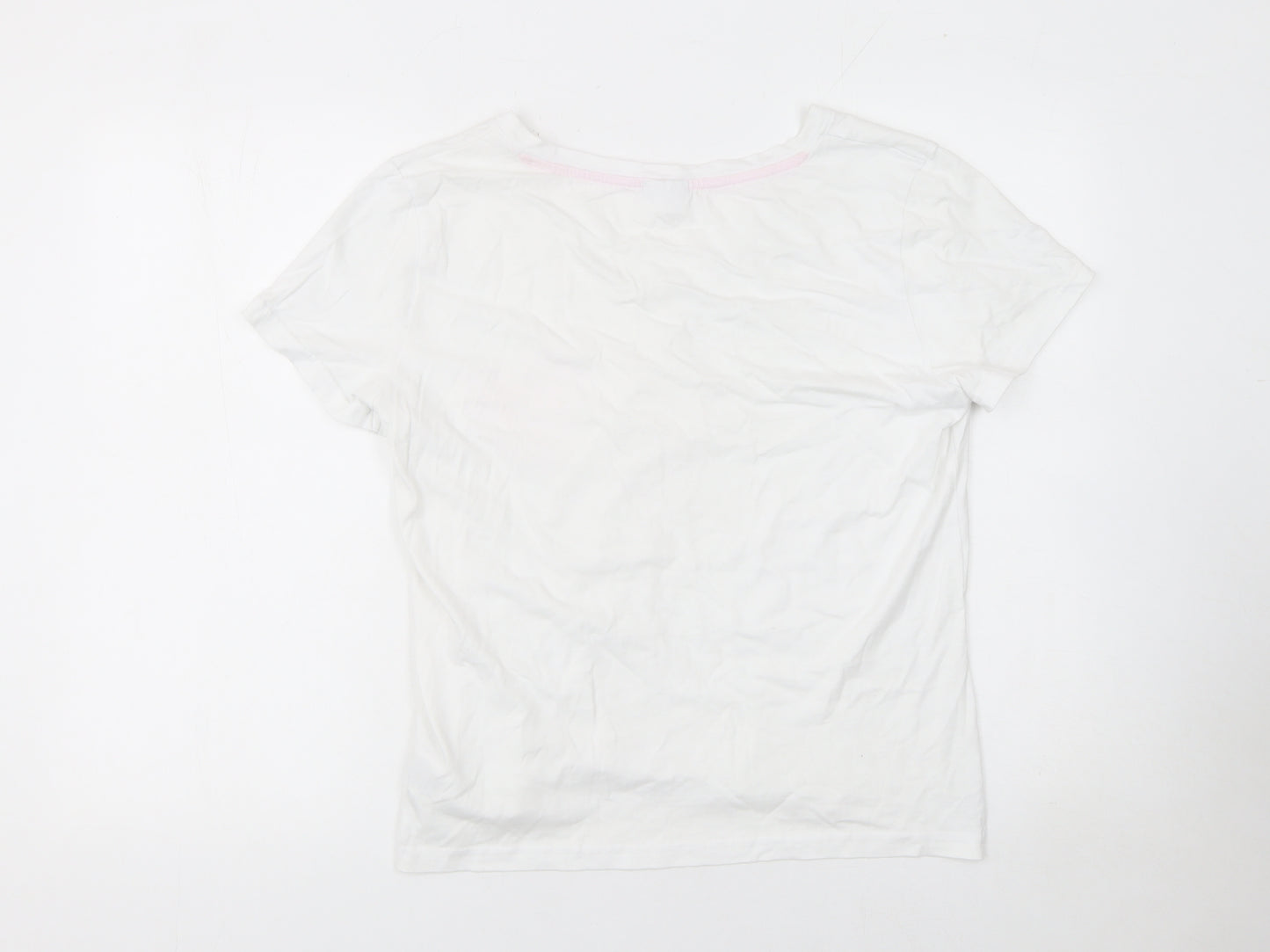 Beloved Women’s White Cotton V-Neck T-Shirt XL with Pink Heart Patch
