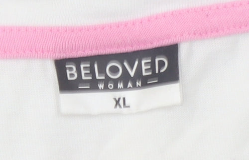 Beloved Women’s White Cotton V-Neck T-Shirt XL with Pink Heart Patch