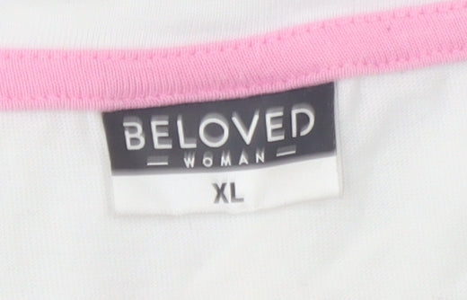 Beloved Women’s White Cotton V-Neck T-Shirt XL with Pink Heart Patch