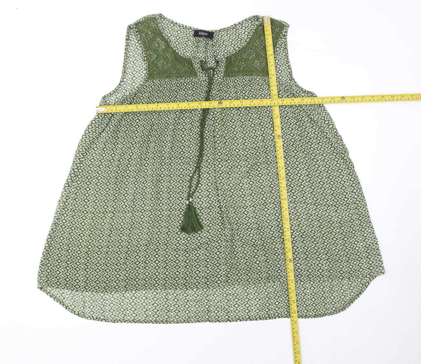 Klass Women’s Green Geometric Sleeveless Tunic Blouse Size 14