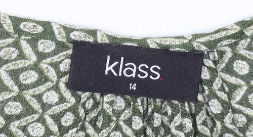 Klass Women’s Green Geometric Sleeveless Tunic Blouse Size 14