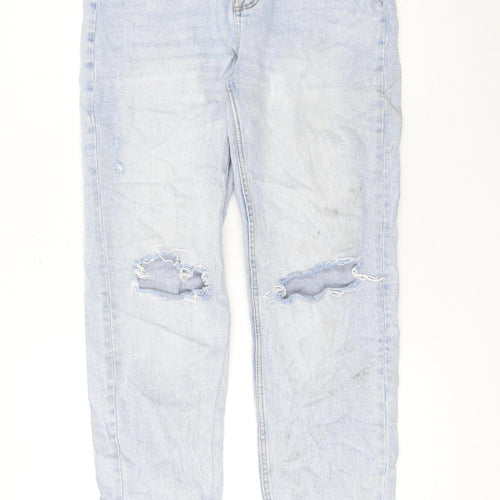 Stradivarius Women Blue Size 16 High Rise Distressed Mom Jeans