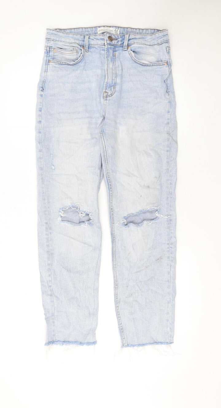 Stradivarius Women Blue Size 16 High Rise Distressed Mom Jeans