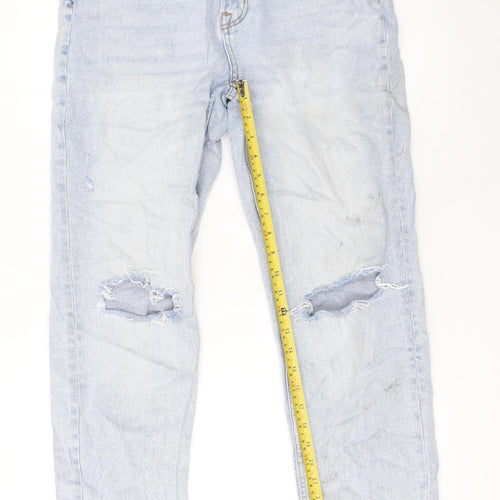 Stradivarius Women Blue Size 16 High Rise Distressed Mom Jeans