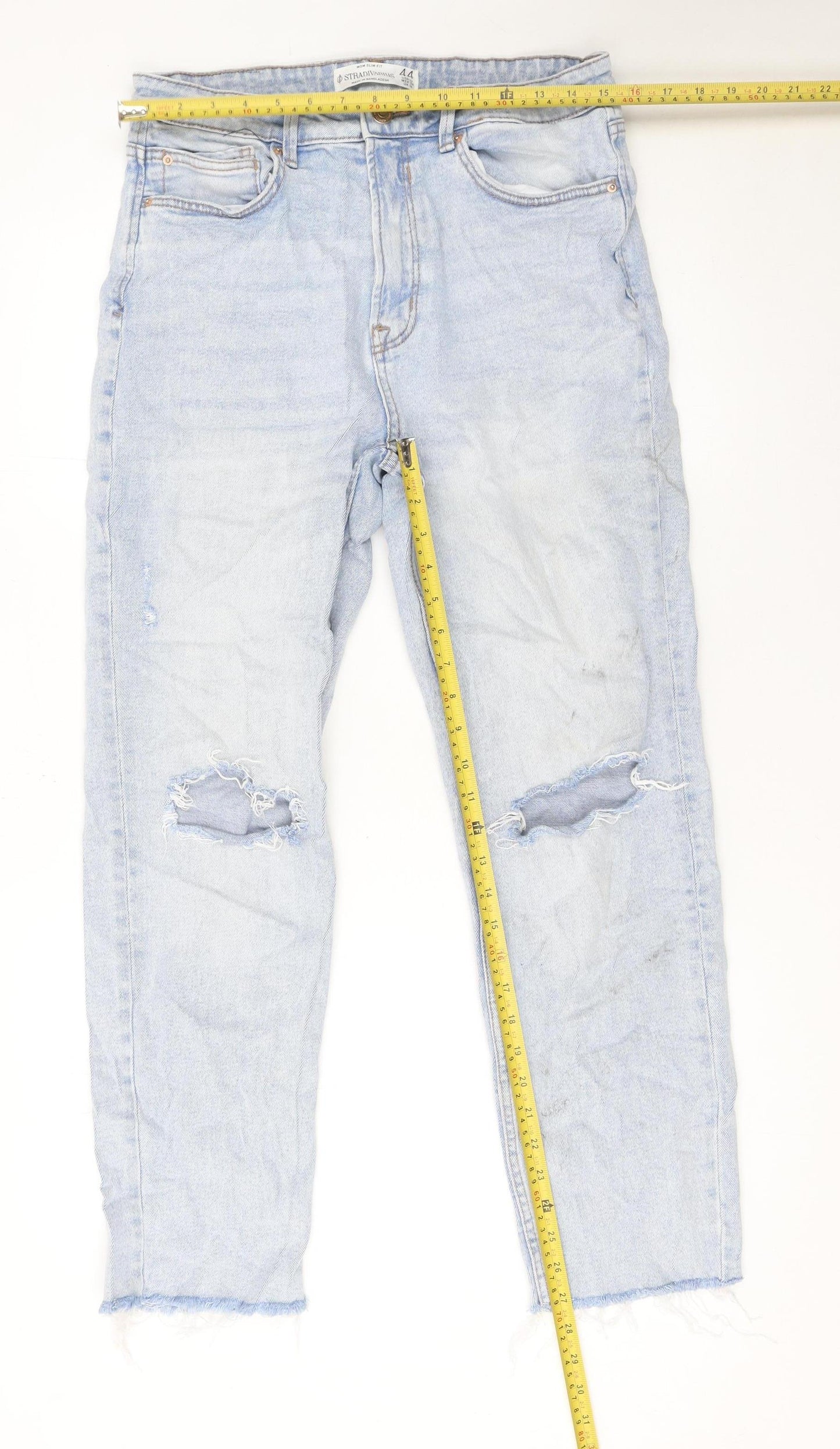 Stradivarius Women Blue Size 16 High Rise Distressed Mom Jeans