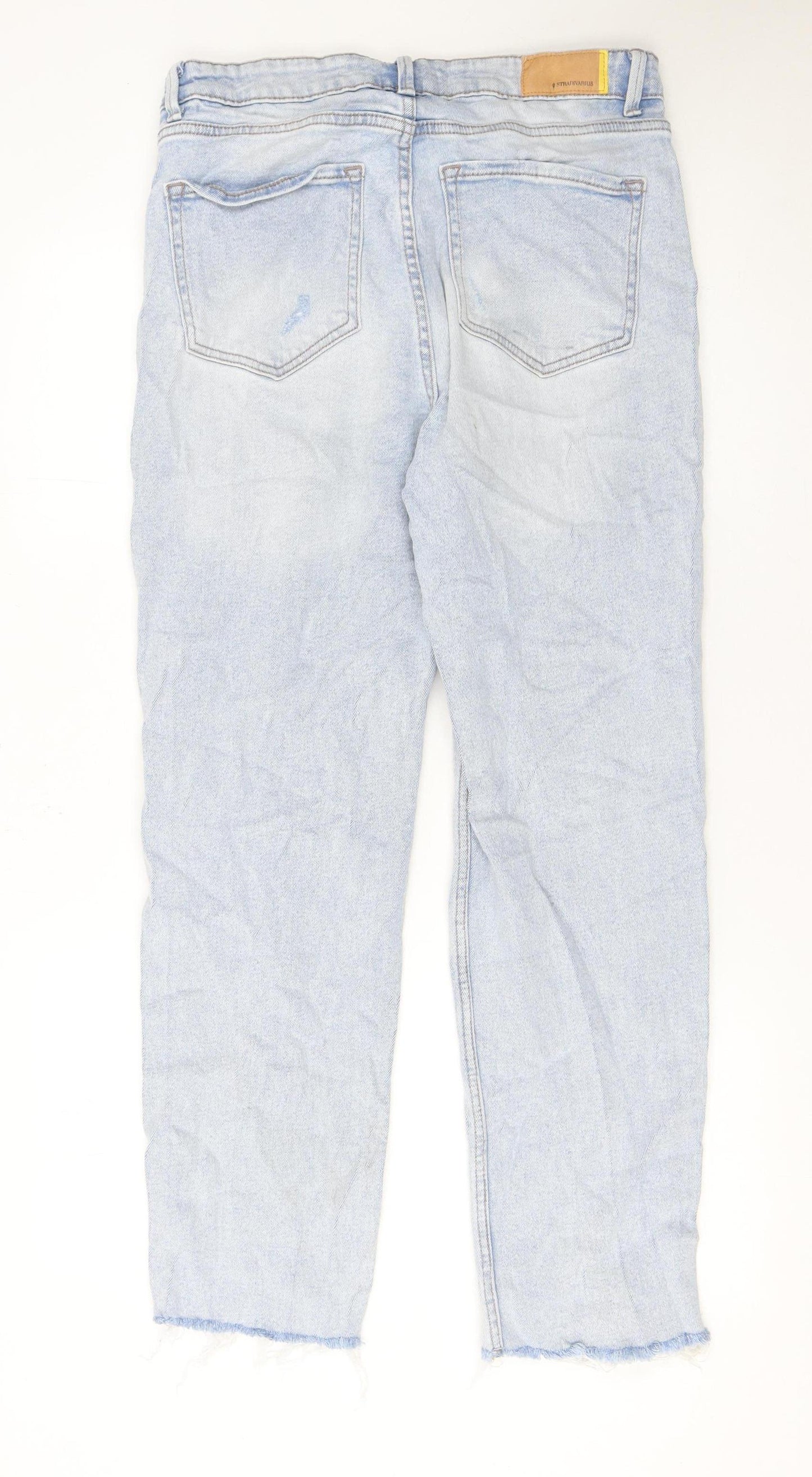 Stradivarius Women Blue Size 16 High Rise Distressed Mom Jeans