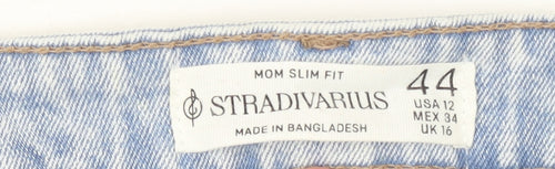 Stradivarius Women Blue Size 16 High Rise Distressed Mom Jeans