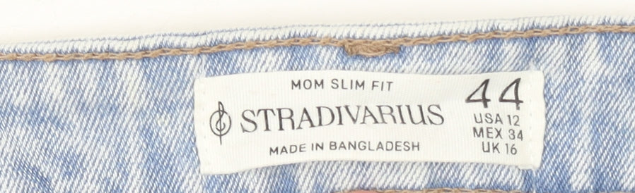 Stradivarius Women Blue Size 16 High Rise Distressed Mom Jeans