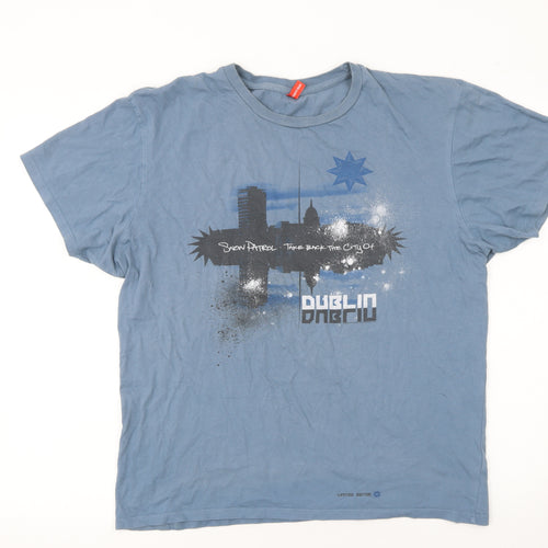 FanShirt Mens Blue Graphic Snow Patrol Dublin XL Cotton T-Shirt