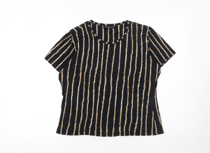 Jim Thompson Women’s Black Striped Silk Short Sleeve T-Shirt L