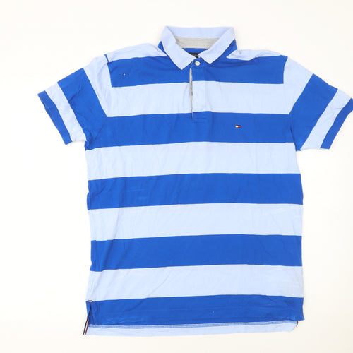 Tommy Hilfiger Men’s Blue Striped Regular Fit Cotton Polo Shirt L