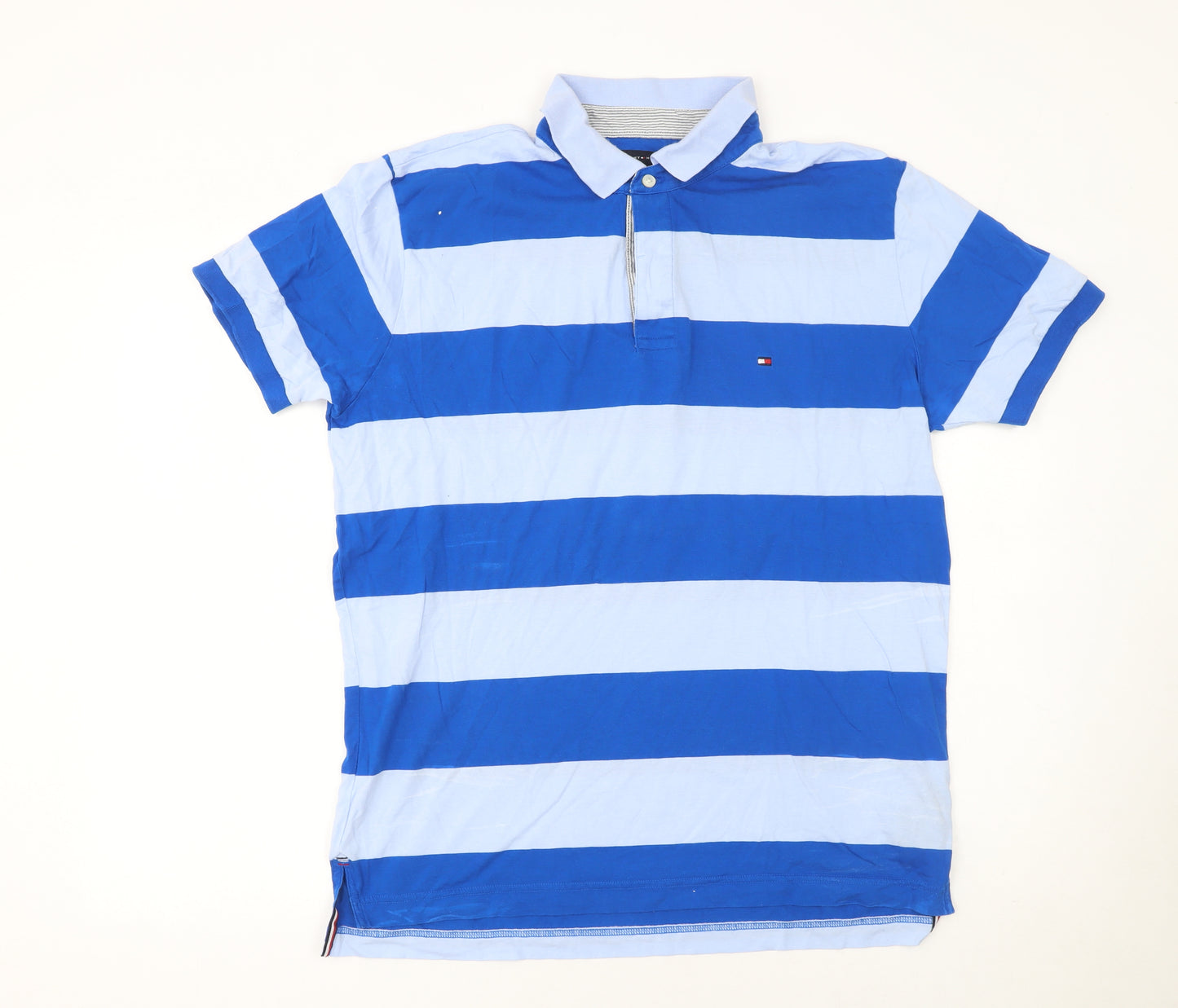 Tommy Hilfiger Men’s Blue Striped Regular Fit Cotton Polo Shirt L