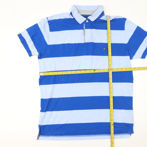 Tommy Hilfiger Men’s Blue Striped Regular Fit Cotton Polo Shirt L