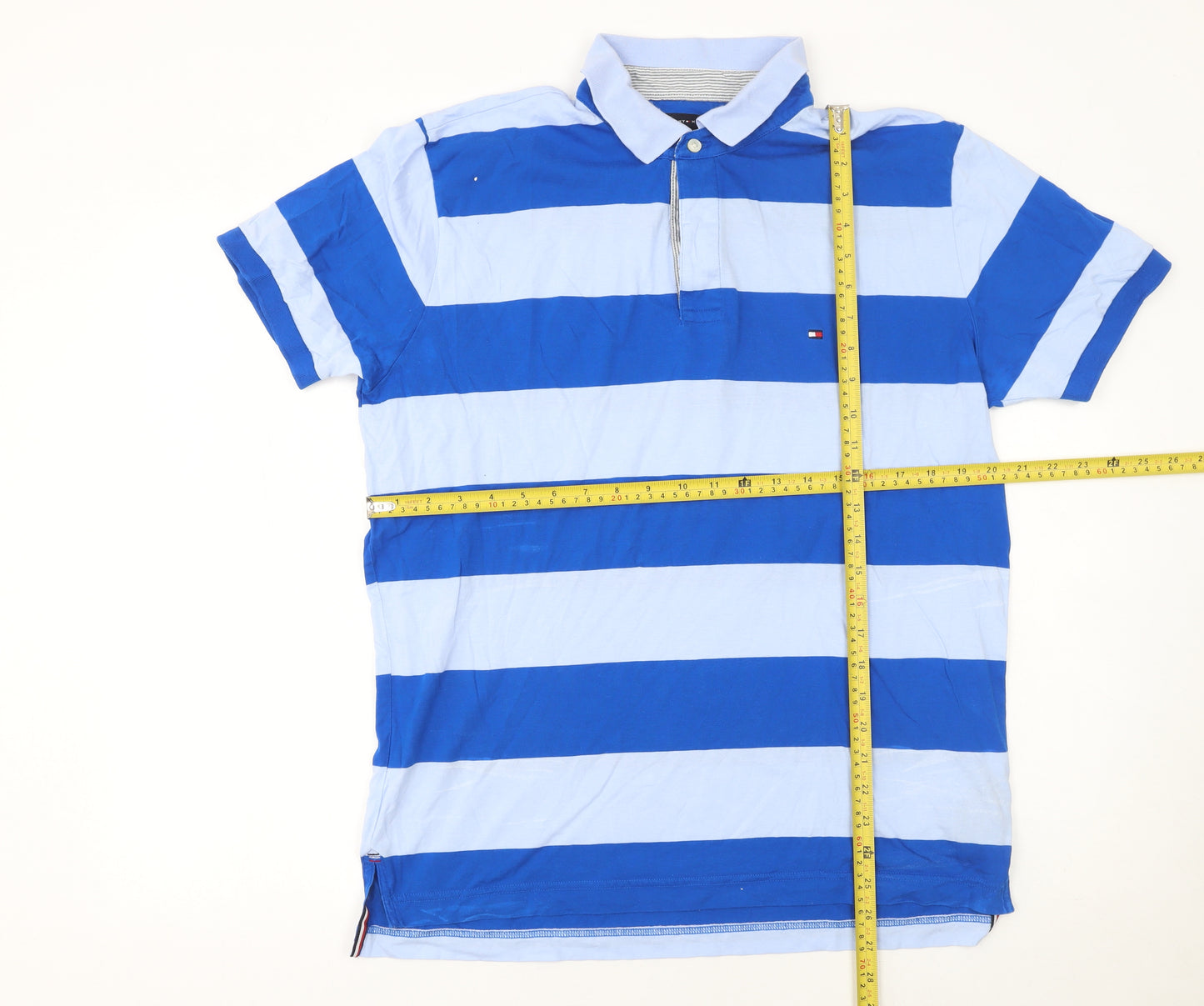 Tommy Hilfiger Men’s Blue Striped Regular Fit Cotton Polo Shirt L