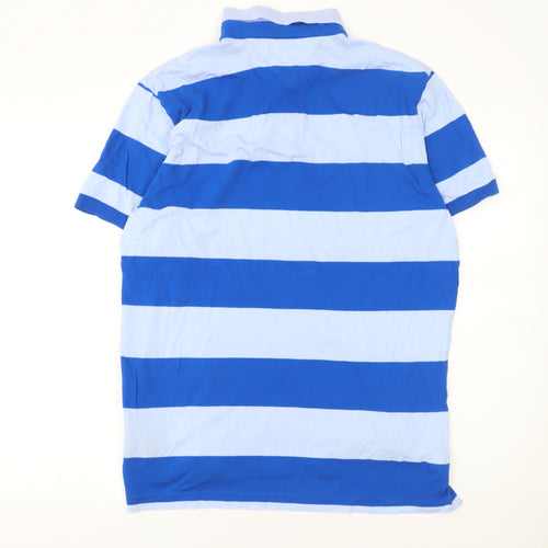 Tommy Hilfiger Men’s Blue Striped Regular Fit Cotton Polo Shirt L