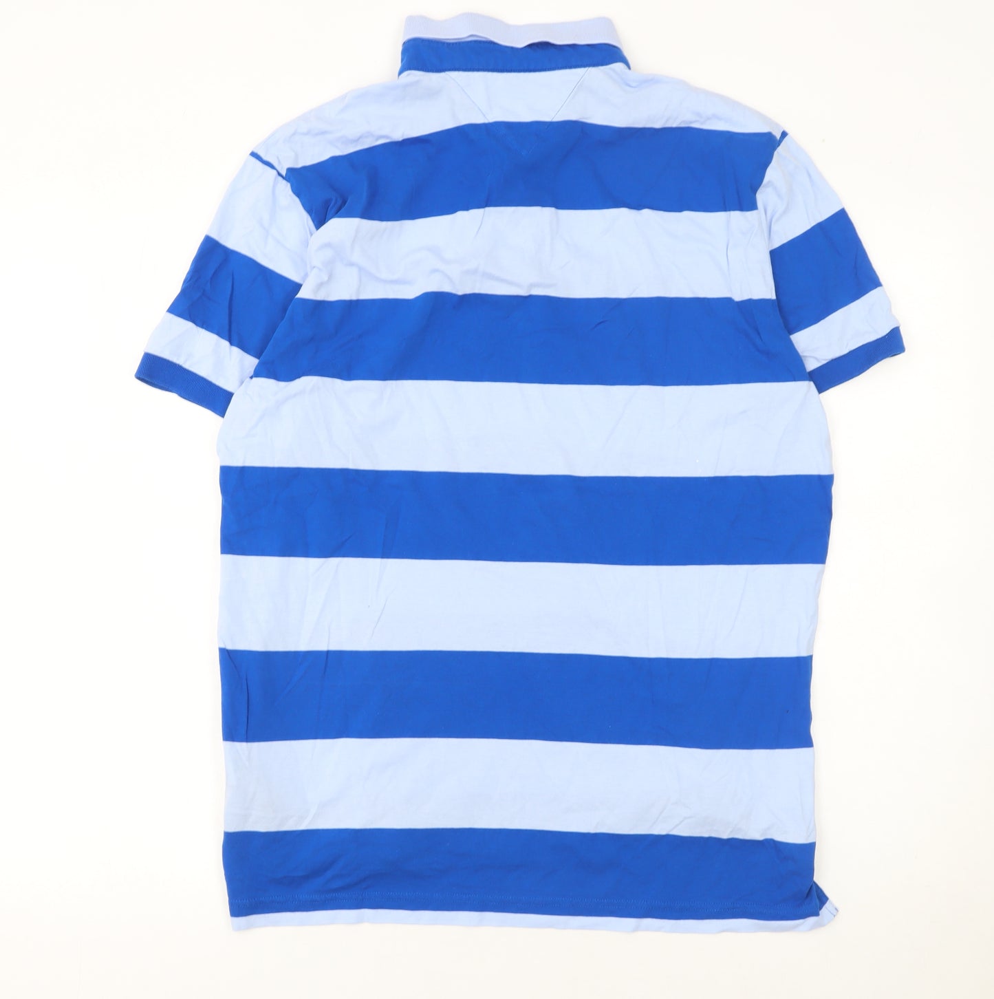 Tommy Hilfiger Men’s Blue Striped Regular Fit Cotton Polo Shirt L