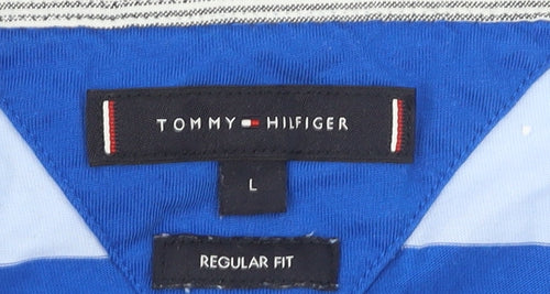 Tommy Hilfiger Men’s Blue Striped Regular Fit Cotton Polo Shirt L