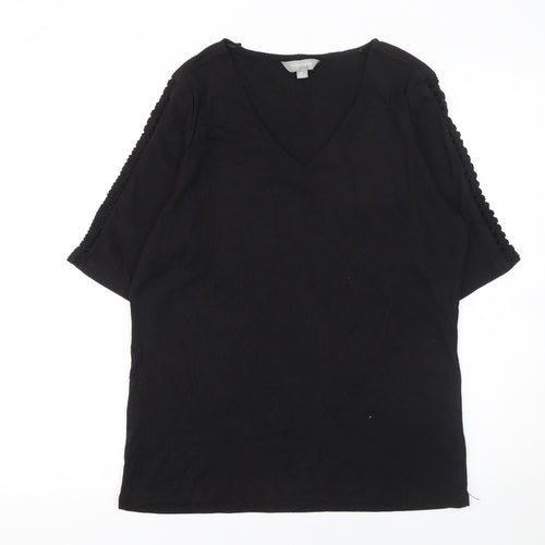 Suzanne Grae Women’s Black V-Neck Crochet Sleeve T-Shirt XL