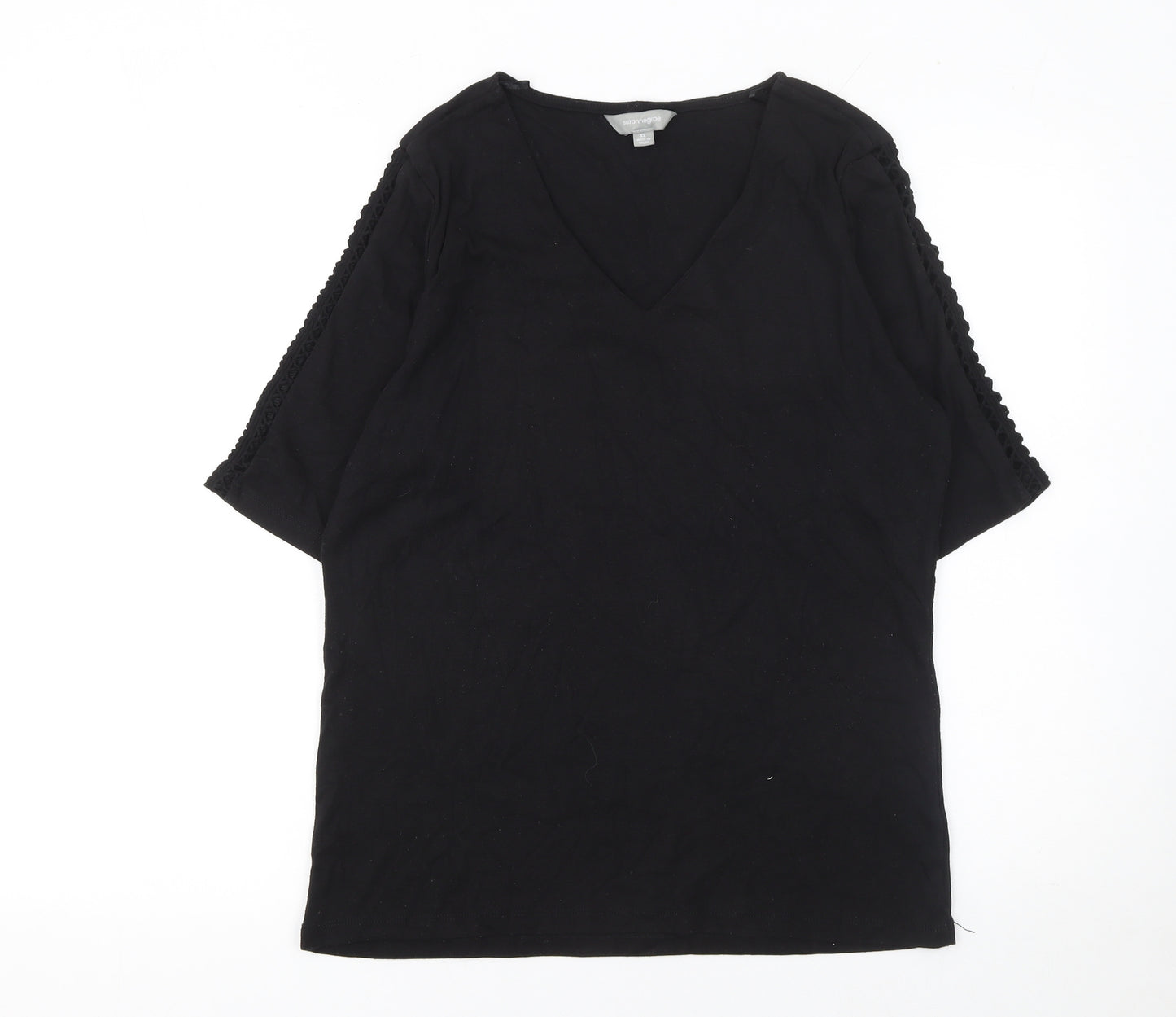 Suzanne Grae Women’s Black V-Neck Crochet Sleeve T-Shirt XL