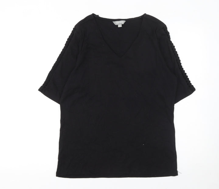 Suzanne Grae Women’s Black V-Neck Crochet Sleeve T-Shirt XL