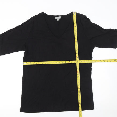 Suzanne Grae Women’s Black V-Neck Crochet Sleeve T-Shirt XL