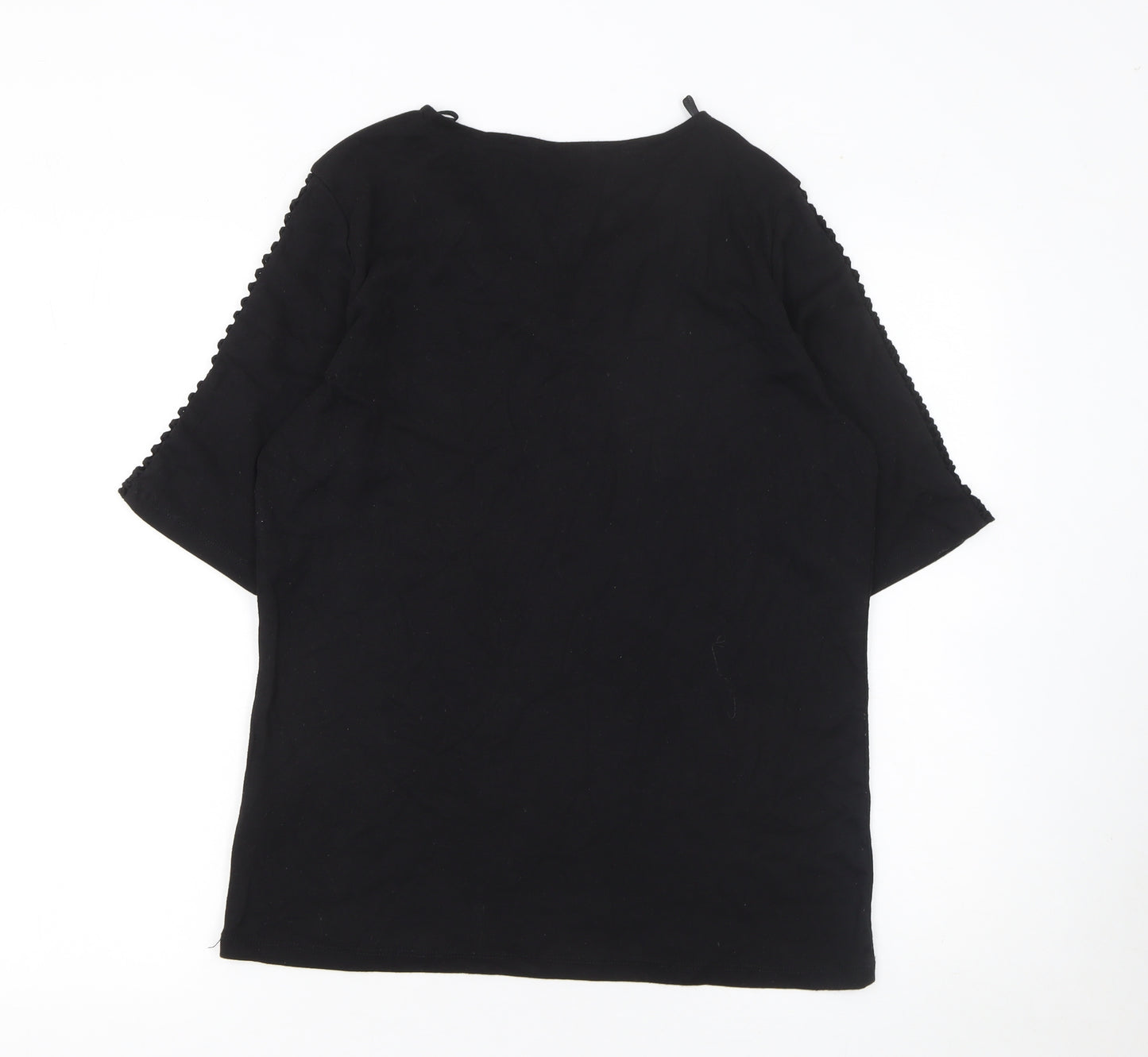 Suzanne Grae Women’s Black V-Neck Crochet Sleeve T-Shirt XL