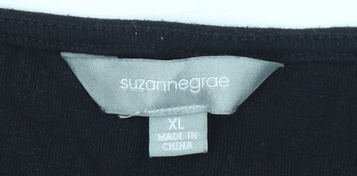 Suzanne Grae Women’s Black V-Neck Crochet Sleeve T-Shirt XL