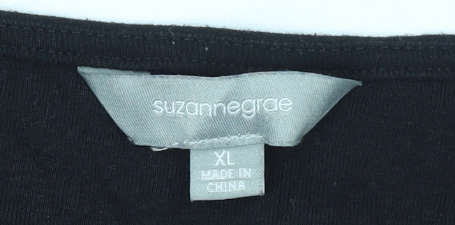 Suzanne Grae Women’s Black V-Neck Crochet Sleeve T-Shirt XL