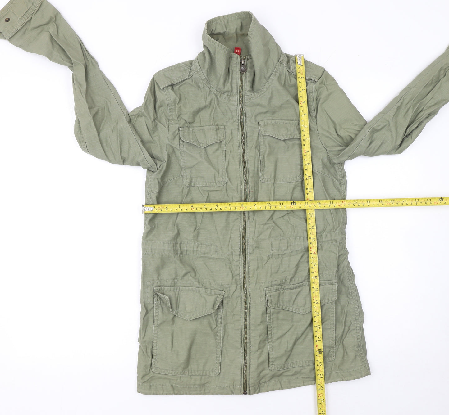 H&M Women's Green Cotton Military Jacket Size 8 Regular