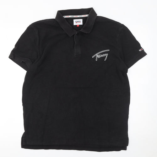 Tommy Jeans Men's Black XL Polo Shirt 100% Cotton Logo Embroidered