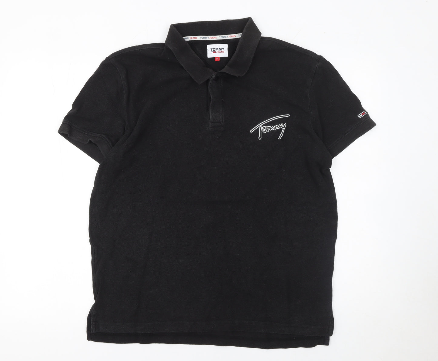 Tommy Jeans Men's Black XL Polo Shirt 100% Cotton Logo Embroidered