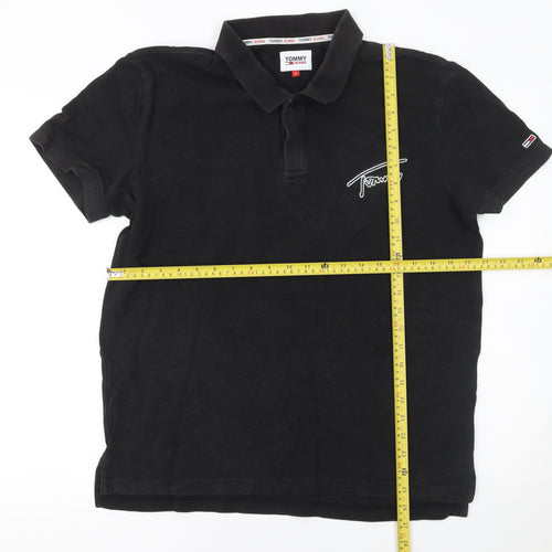 Tommy Jeans Men's Black XL Polo Shirt 100% Cotton Logo Embroidered