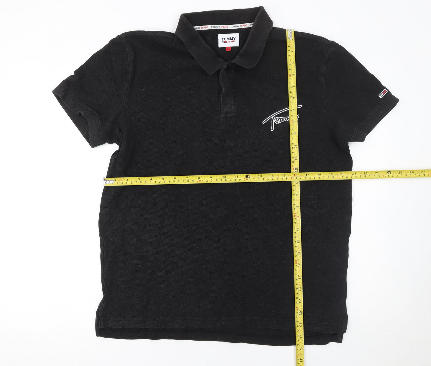 Tommy Jeans Men's Black XL Polo Shirt 100% Cotton Logo Embroidered