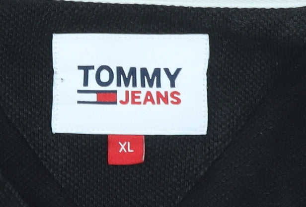Tommy Jeans Men's Black XL Polo Shirt 100% Cotton Logo Embroidered