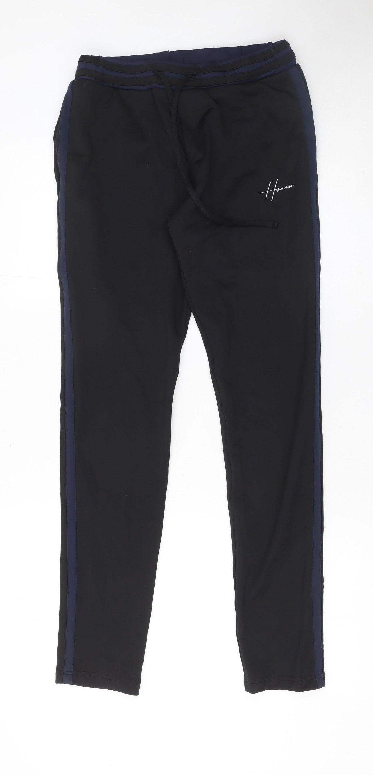 Hermano Men's Black XS Slim Joggers with Blue Stripe Detail