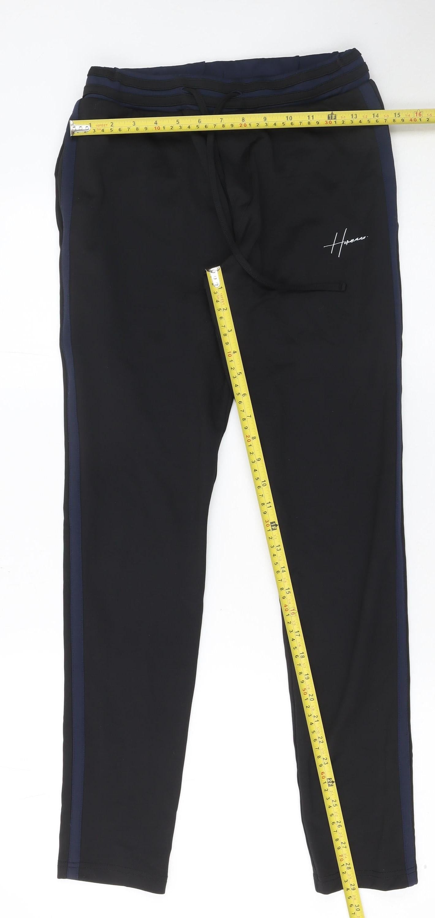 Hermano Men's Black XS Slim Joggers with Blue Stripe Detail