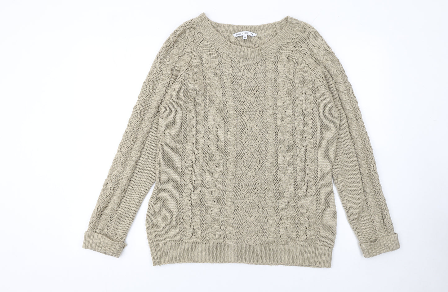 Store Twenty One Women Beige Cable-Knit Acrylic Jumper Size M