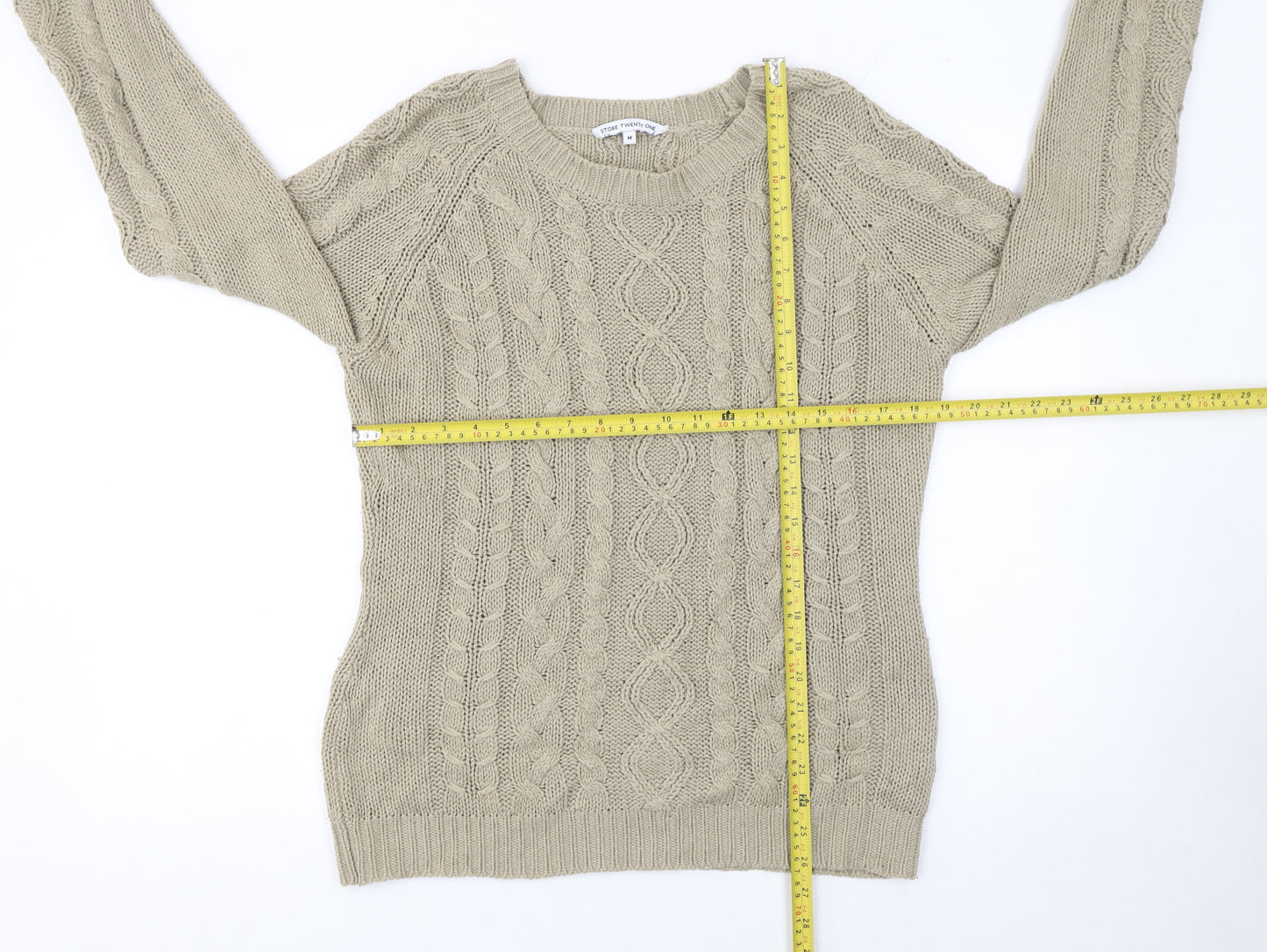 Store Twenty One Women Beige Cable-Knit Acrylic Jumper Size M