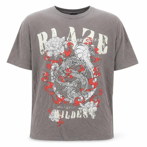 Bershka Men's Grey Dragon Graphic Short Sleeve T-Shirt Size S