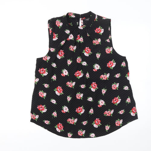 Dorothy Perkins Women's Black Floral Sleeveless Tunic Blouse Size 16