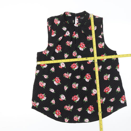 Dorothy Perkins Women's Black Floral Sleeveless Tunic Blouse Size 16
