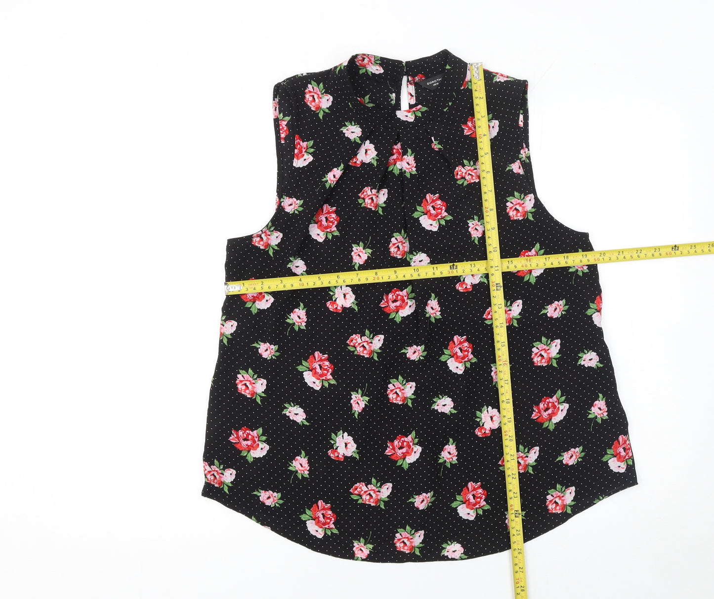Dorothy Perkins Women's Black Floral Sleeveless Tunic Blouse Size 16