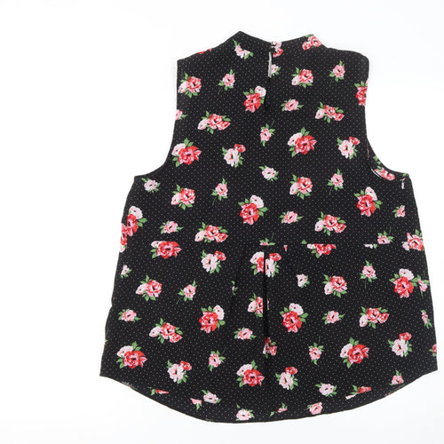 Dorothy Perkins Women's Black Floral Sleeveless Tunic Blouse Size 16