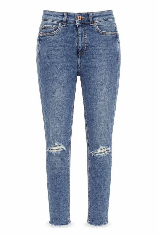 Front view of New Look Women Blue Skinny Distressed Hallie Jeans, size 8