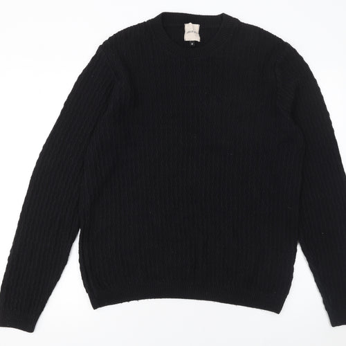 10018 NYC Men's Black Cable-Knit Cotton Acrylic Pullover Jumper M