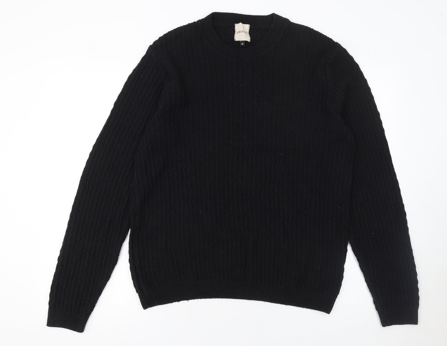 10018 NYC Men's Black Cable-Knit Cotton Acrylic Pullover Jumper M